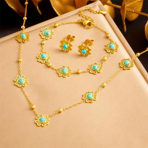 Fashion Stainless Steel Jewelry Sets 304 Stainless Steel with Turquoise fashion jewelry & for woman golden Sold By PC