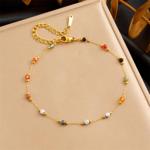 Roestvrijstalen Anklet, 304 roestvrij staal, met Kristal, mode sieraden & voor vrouw, gouden, Per verkocht Ca 21.5 cm Strand