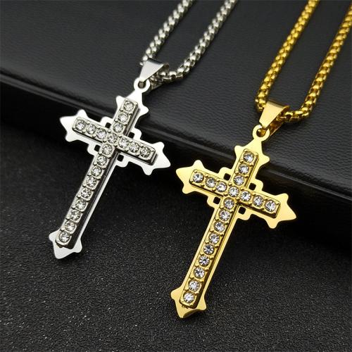 Stainless Steel Jewelry Necklace 304 Stainless Steel Cross fashion jewelry & Unisex & with rhinestone Length Approx 60 cm Sold By PC