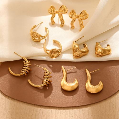 Stainless Steel Stud Earrings 304 Stainless Steel fashion jewelry & for woman golden Sold By Pair