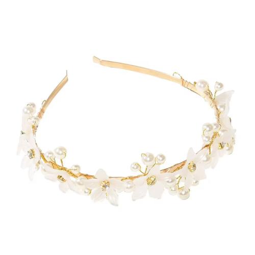 Hair Bands Brass with Plastic Pearl & Acrylic fashion jewelry & for woman golden diameter 140mm Sold By PC