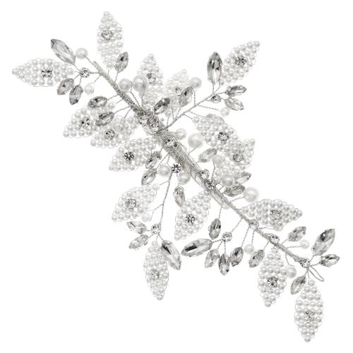 Brude Hair Flowers, Plastic Pearl, med Zinc Alloy & Akryl, Leaf, sølvfarvet forgyldt, til brude, 170x115mm, Solgt af PC