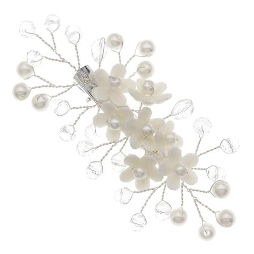 Brud Hair Flowers, Plast Pearl, med akrylstrass & Shell & Zink Alloy, Blomma, silver pläterad, för brud, 95x45mm, Säljs av PC