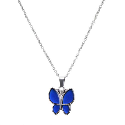 Stainless Steel Jewelry Necklace 304 Stainless Steel Butterfly silver color plated for woman & change their color according to the temperature Length 50 cm Sold By PC