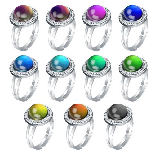 Emaille Mood Finger Ring, Zinc Alloy, met Acryl, Ronde, silver plated, Verstelbare & voor vrouw & mood emaille, nikkel, lood en cadmium vrij, inner diameter:17~20mm, Verkocht door PC