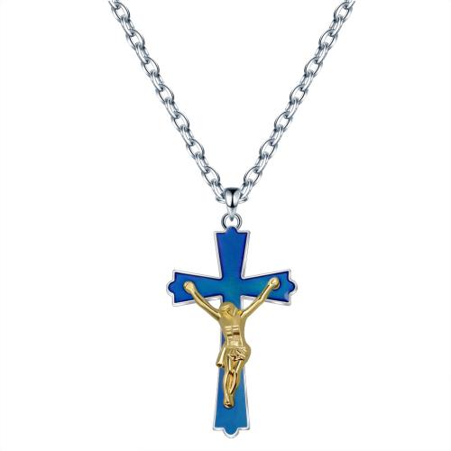 Stainless Steel Jewelry Necklace 304 Stainless Steel Cross silver color plated for woman & change their color according to the temperature & enamel nickel lead & cadmium free Sold By PC