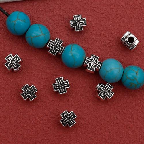 Coirníní Jewelry Alloy Sinc, Sinc Alloy, Cross, dath airgid antique plátáilte, DIY, nicil, luaidhe & caidmiam saor in aisce, 6x4mm, 100ríomhairí pearsanta/Mála, Díolta De réir Mála