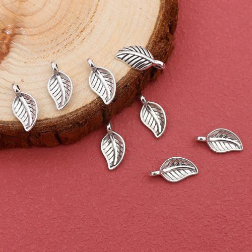 Cink Alloy Leaf Privjesci, List, starinski srebrne boje pozlaćen, možete DIY, nikal, olovo i kadmij besplatno, 14.50x7mm, 100računala/Torba, Prodano By Torba