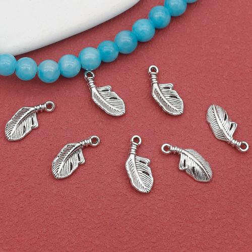 Cink ötvözet Feather Medálok, Tollazat, antik ezüst színű bevonattal, DIY, nikkel, ólom és kadmium mentes, 16.50x7mm, 100PC-k/Bag, Által értékesített Bag