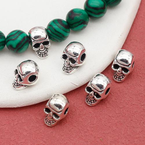 Zink Alloy Smycken Pärlor, Skull, antik silver pläterad, DIY, nickel, bly och kadmium gratis, 11x7mm, 100PC/Bag, Säljs av Bag