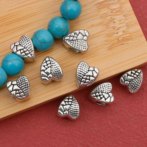 Zinklegering Heart Beads, Zinc Alloy, Hart, antiek zilver plated, DIY, nikkel, lood en cadmium vrij, 9x6mm, 100pC's/Bag, Verkocht door Bag