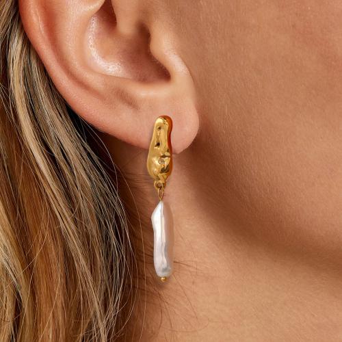 Stainless Steel Drop Earring 304 Stainless Steel with ABS Plastic gold color plated fashion jewelry golden Sold By Pair