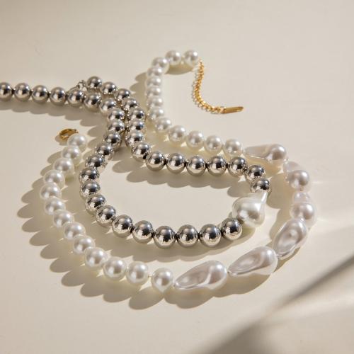 Stainless Steel Jewelry Necklace 304 Stainless Steel with ABS Plastic Pearl plated fashion jewelry Sold By PC