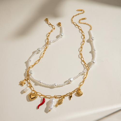 Stainless Steel Jewelry Necklace 304 Stainless Steel with ABS Plastic Pearl plated fashion jewelry Sold By PC