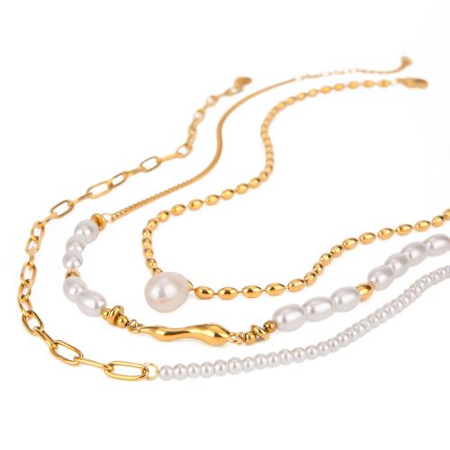 Stainless Steel Jewelry Necklace 304 Stainless Steel with ABS Plastic Pearl plated fashion jewelry Sold By PC