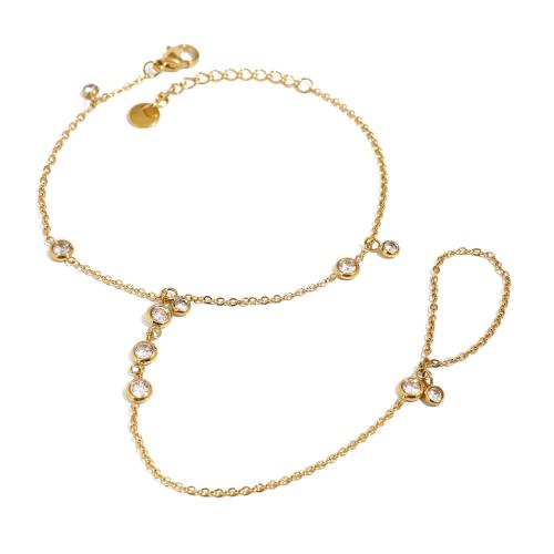 Pulseira Anel Gothic, Aço inoxidável 304, cromado de cor dourada, joias de moda & micro pavimento em zircônia cúbica, dourado, vendido por PC