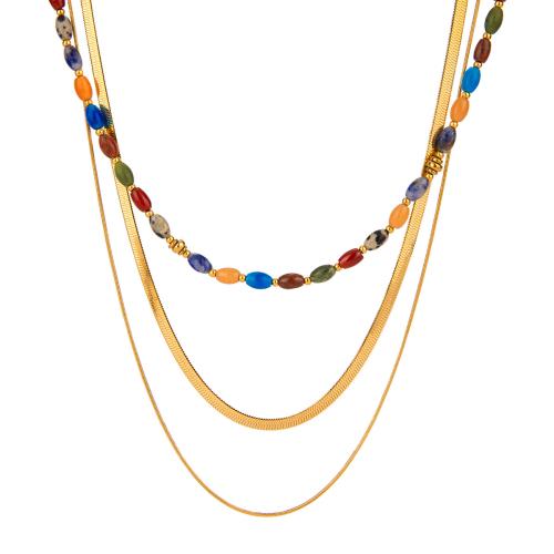 Stainless Steel Jewelry Necklace 304 Stainless Steel with Gemstone gold color plated fashion jewelry Sold By PC