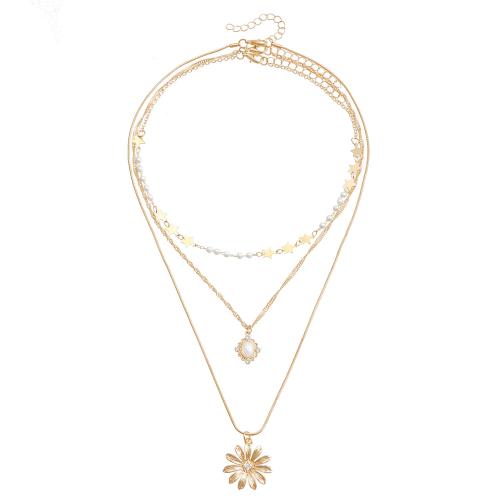 Zinc Alloy Jewelry Necklace with ABS Plastic Pearl gold color plated fashion jewelry & with rhinestone golden nickel lead & cadmium free Sold By PC