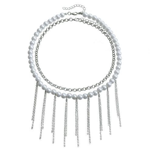 Zinc Alloy Jewelry Necklace with ABS Plastic Pearl silver color plated fashion jewelry silver color nickel lead & cadmium free Sold By PC