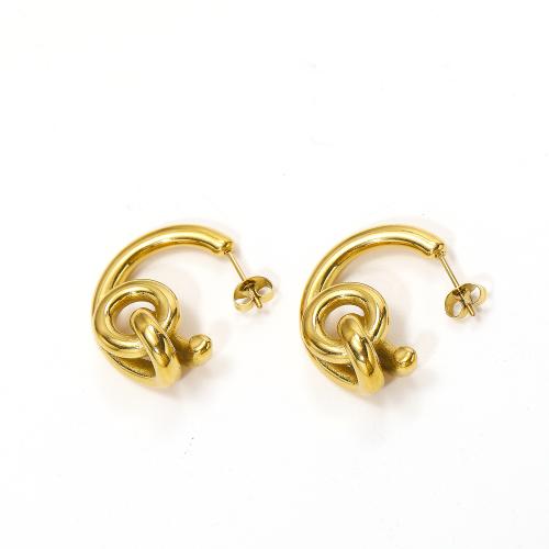 Titanium Staal Earring, gold plated, mode sieraden, gouden, 24x26mm, Verkocht door pair