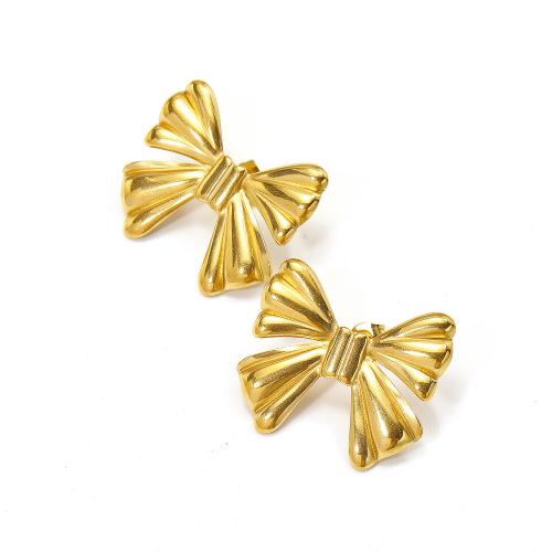 Titanium Steel  Earring Bowknot gold color plated fashion jewelry golden Sold By Pair