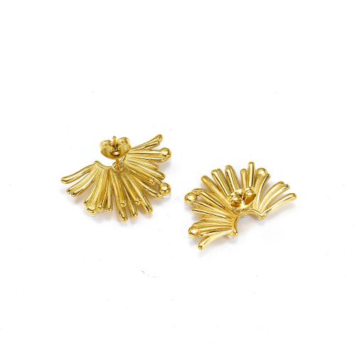 Boucle d'oreille Acier Titane, avec perle de plastique, Placage de couleur d'or, bijoux de mode, doré, Vendu par paire