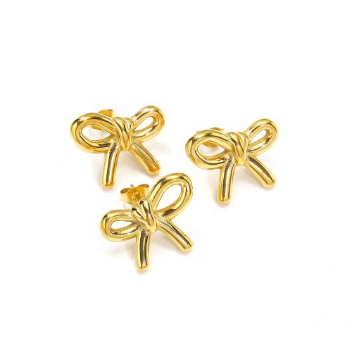 Titanium Steel  Earring Bowknot gold color plated fashion jewelry golden Sold By Pair