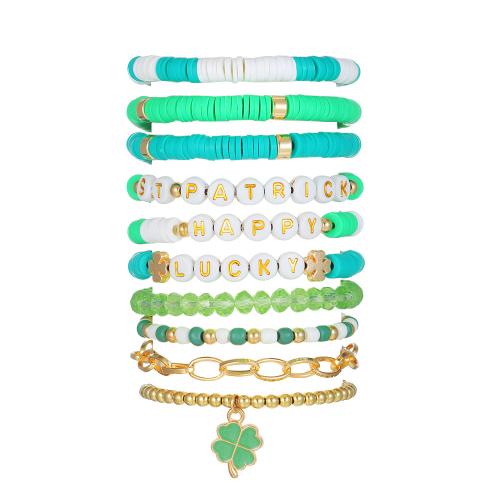 Zinc Alloy Bracelet Polymer Clay with Elastic Thread & Zinc Alloy 10 pieces & for woman & enamel green Sold By Set