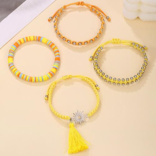 Zinc Alloy Bracelet Knot Cord with Polymer Clay & Plastic & Zinc Alloy handmade fashion jewelry & for woman mixed colors Sold By Set