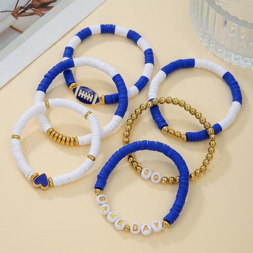 Zinc Alloy Bracelet Polymer Clay with Elastic Thread & Zinc Alloy handmade fashion jewelry & for woman mixed colors Sold By Set