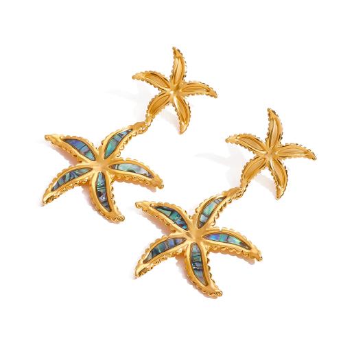 Stainless Steel Stud Earrings 304 Stainless Steel Starfish plated fashion jewelry & for woman & enamel golden Sold By Pair