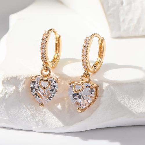 Cubic Zirconia Micro Pave Brass Earring Heart plated fashion jewelry & micro pave cubic zirconia & for woman Sold By Pair