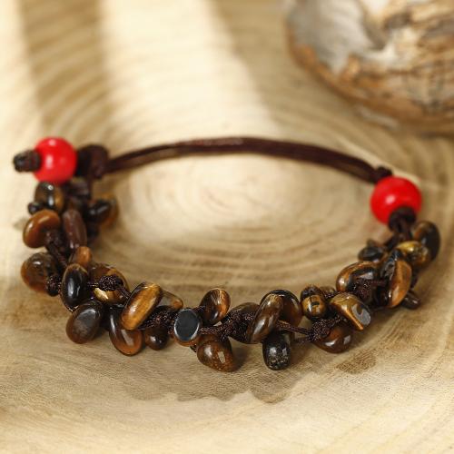 Natürliche Tiger Eye Armband, Tigerauge, mit Knotenschnur, mit Verlängerungskettchen von 2.3 Inch, handgemacht, Doppelschicht & Modeschmuck & für Frau, Länge 6.2 ZollInch, verkauft von PC