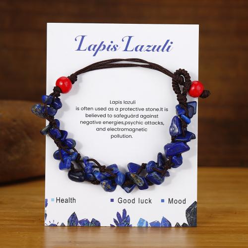 Natural Lapis Lazuli Bracelets with Knot Cord with 2.3 Inch extender chain handmade Double Layer & fashion jewelry & for woman Length 6.2 Inch Sold By PC