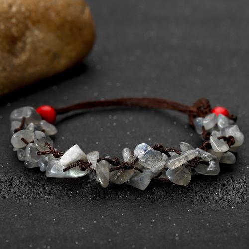 Edelsteen armbanden, Labradorite, met Knoopkoord, met 2.3 Inch extender keten, handgemaakt, Dubbele laag & mode sieraden & voor vrouw, Lengte 6.2 inch, Verkocht door PC