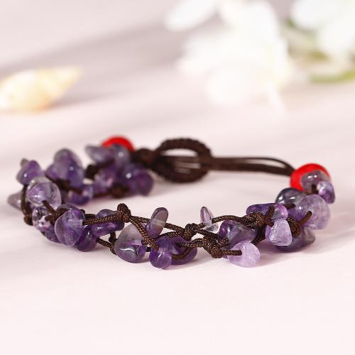 Quartz Bracelets Amethyst with Knot Cord with 2.3 Inch extender chain handmade Double Layer & fashion jewelry & for woman Length 6.2 Inch Sold By PC