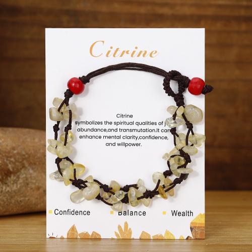 Quartz Bracelets Citrine with Knot Cord with 2.3 Inch extender chain handmade Double Layer & fashion jewelry & for woman Length 6.2 Inch Sold By PC