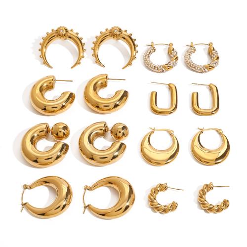 Stainless Steel Stud Øreringe, 304 rustfrit stål, forgyldt, forskellige stilarter for valg & Micro Pave cubic zirconia & for kvinde, gylden, Solgt af par