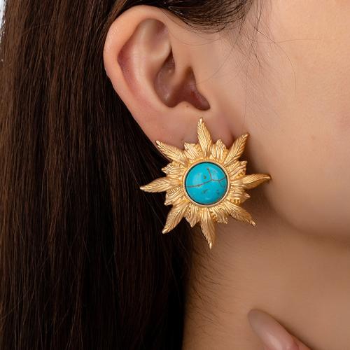 Lo zinco in lega Stud Earring, lega in zinco, with turchese sintetico, placcato, per la donna, nessuno, Venduto da coppia