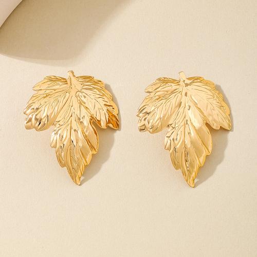 Øremærkning af zinklegeret stud, Zinc Alloy, Leaf, forgyldt, for kvinde, guld, Solgt af par