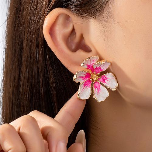 Boucle d'oreille dormeuse en alliage de zinc, Pétales, Placage, pour femme & émail, plus de couleurs à choisir, Vendu par paire