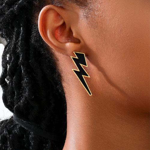 Zinc Alloy Stud Earring Lightning Symbol plated for woman & enamel black Sold By Pair