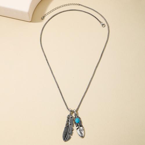 Collier de bijoux en alliage de zinc, avec turquoise synthétique, Placage, pour femme, argent, Vendu par PC