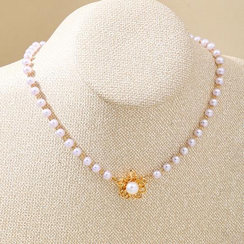 Zinc Alloy Jewelry Necklace with Plastic Pearl plated for woman gold Sold By PC