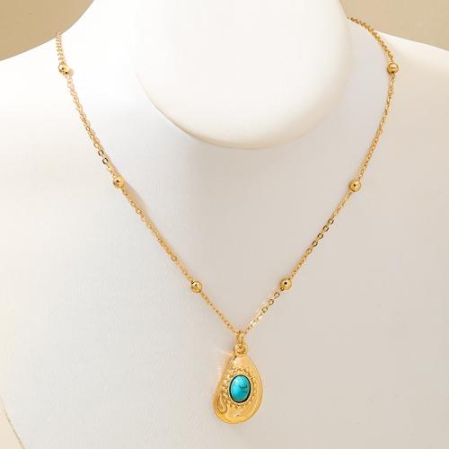 Zinc Alloy Jewelry Necklace with Tiger Eye & Turquoise plated for woman Sold By PC