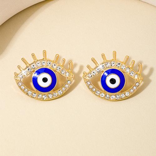 Zinc Alloy Stud Earring plated micro pave cubic zirconia & for woman & enamel gold Sold By Pair