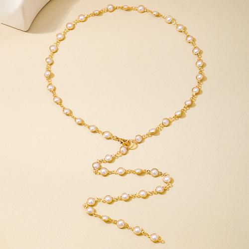 Zinc Alloy Sweater Chain Necklace with Plastic Pearl plated for woman gold Sold By PC