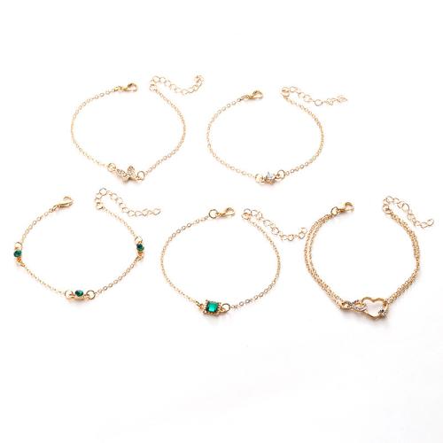 Bracciale in lega di zinco, lega in zinco, placcato, 5 pezzi & Micro spianare cubic zirconia & per la donna, dorato, Lunghezza Appross. 24 cm, Venduto da set