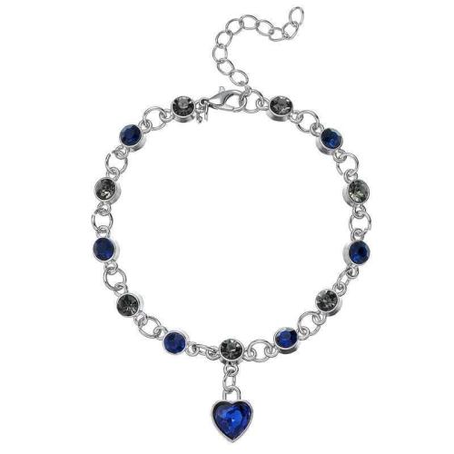 Bracelet en alliage de zinc, Placage, pour femme & avec strass, argent, Longueur Environ 24 cm, Vendu par PC