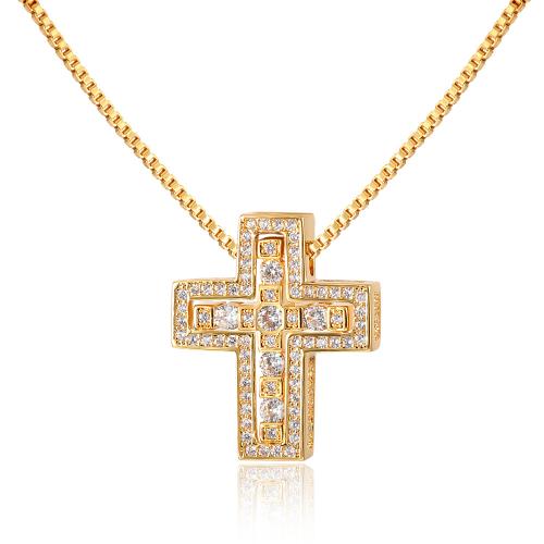 Brass Necklace Cross plated & for woman & with rhinestone Length Approx 16-24 Inch Sold By PC